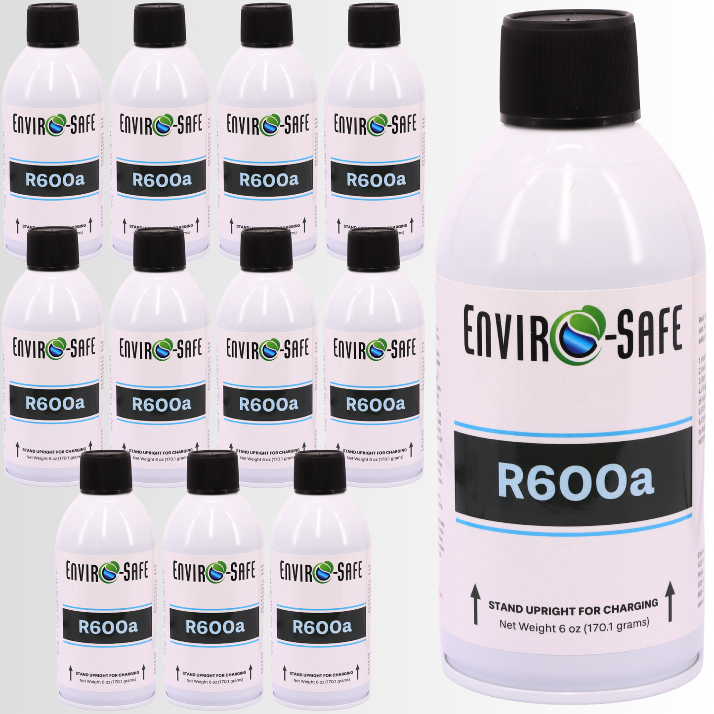 R600a Refrigerant - 6oz Upright Self Sealing Style Top | 99.7% Purity OEM Refrigerant