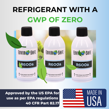 R600a Refrigerant - 6oz Upright Self Sealing Style Top | 99.7% Purity OEM Refrigerant