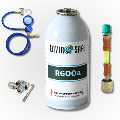 R600A Full Recharge Kit - Refrigerant, Charging Set, and BPV Included