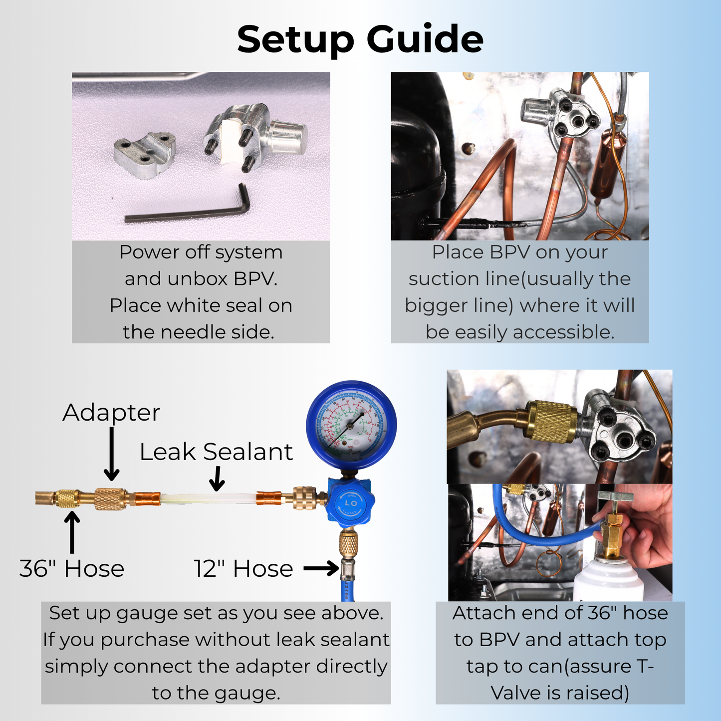R290 Refrigerant Complete Recharge Kit, Single Manifold Set, 8oz. Can and BPV Included