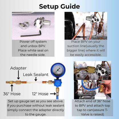 R290 Refrigerant Complete Recharge Kit, Single Manifold Set, 8oz. Can and BPV Included