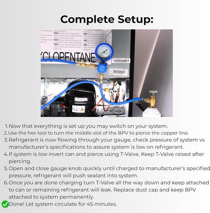 R600A Full Recharge Kit - Refrigerant, Charging Set, and BPV Included