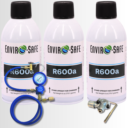 R600a Refrigerant - 6oz Upright Self Sealing Style Top | 99.7% Purity OEM Refrigerant
