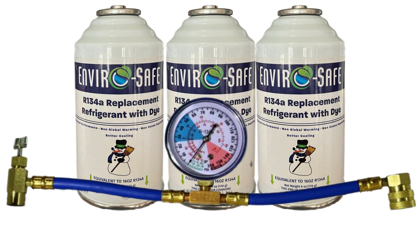R134a Replacement Refrigerant w/UV Dye  in 16oz. Equivalent Cans